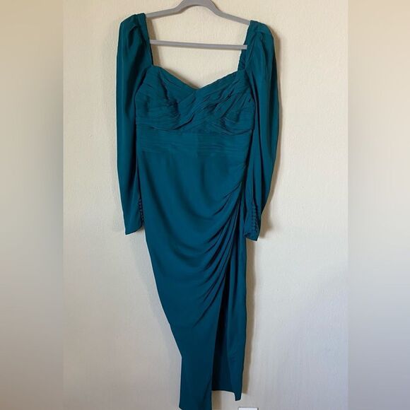 Self Portrait Iris Midi Blue Green Dress Teal Size 6 - Picture 8 of 10